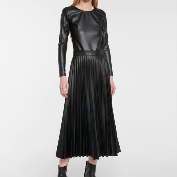 Dresses & Skirts - Black Pleated Leather Midi Skirt